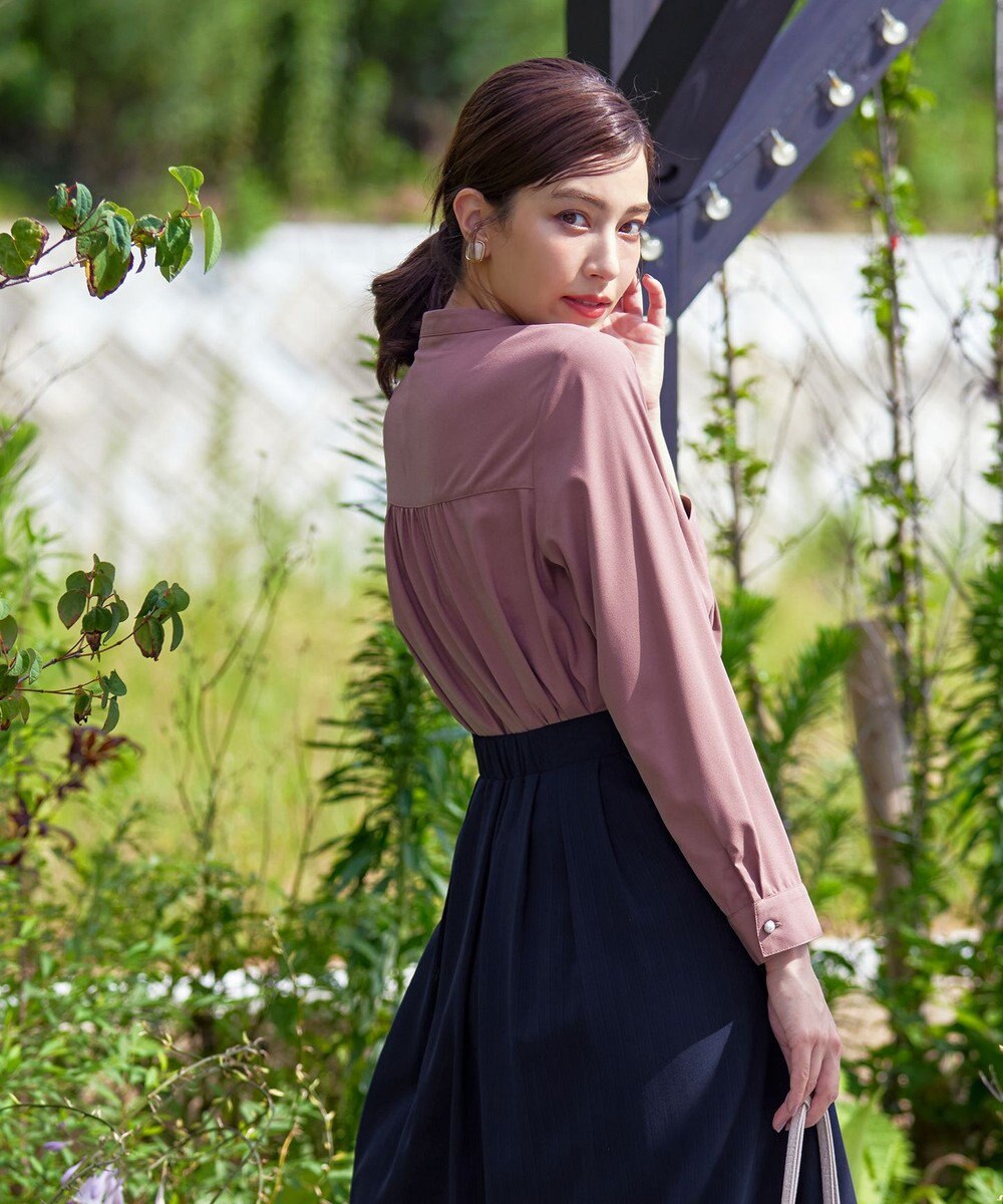 Tiaclasse L 【新色追加・洗える】バンドカラー2WAYタックブラウス 