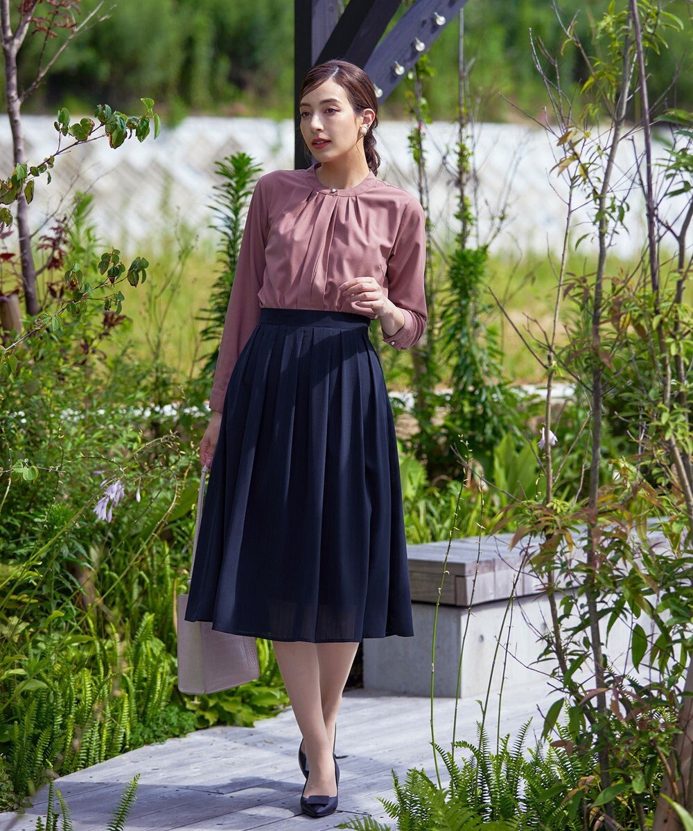 Tiaclasse L 【新色追加・洗える】バンドカラー2WAYタックブラウス 