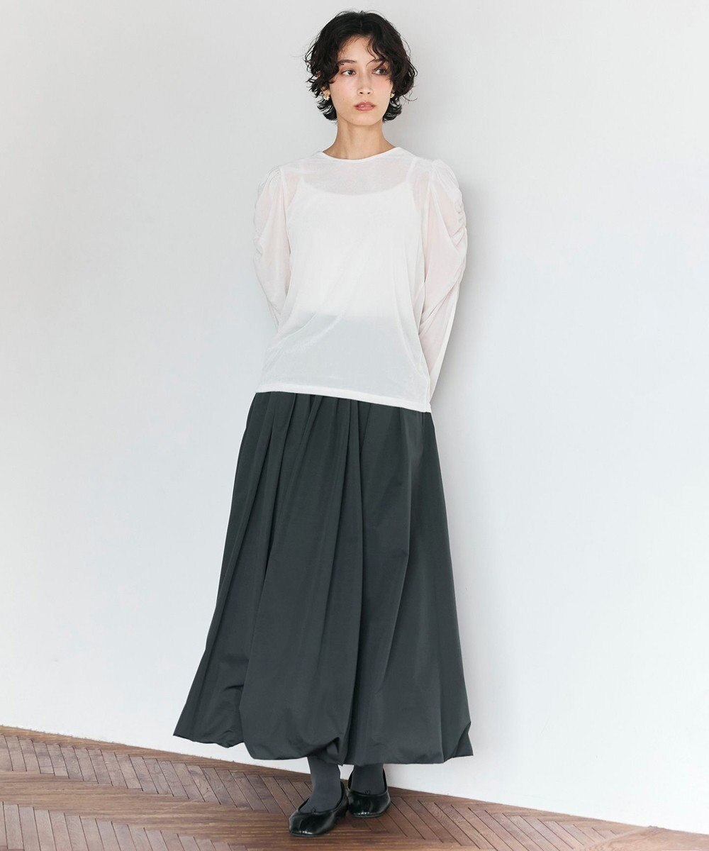 #Newans 【洗濯機可／ 前後着用可】 ギャザースリーブシアーベロアカーディガン 