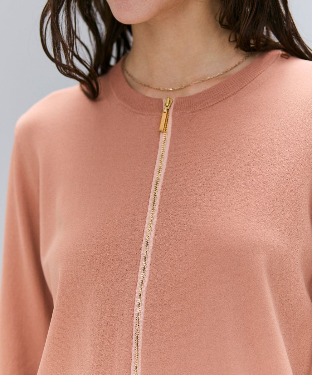 BEIGE， 【洗える】NADIA / レザーラインジップカーディガン 