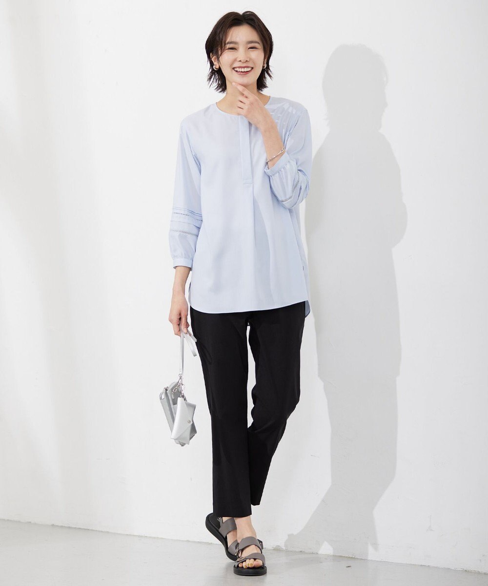 J.PRESS LADIES 【洗える】セルロースリネンストレッチ テーパード パンツ 