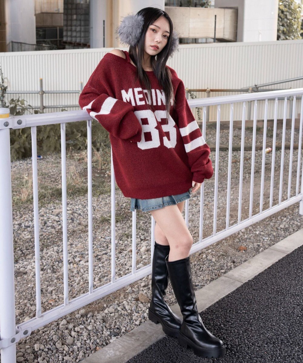 WEGO フラッフィー2WAYグラフィックワンショルBIGニット 