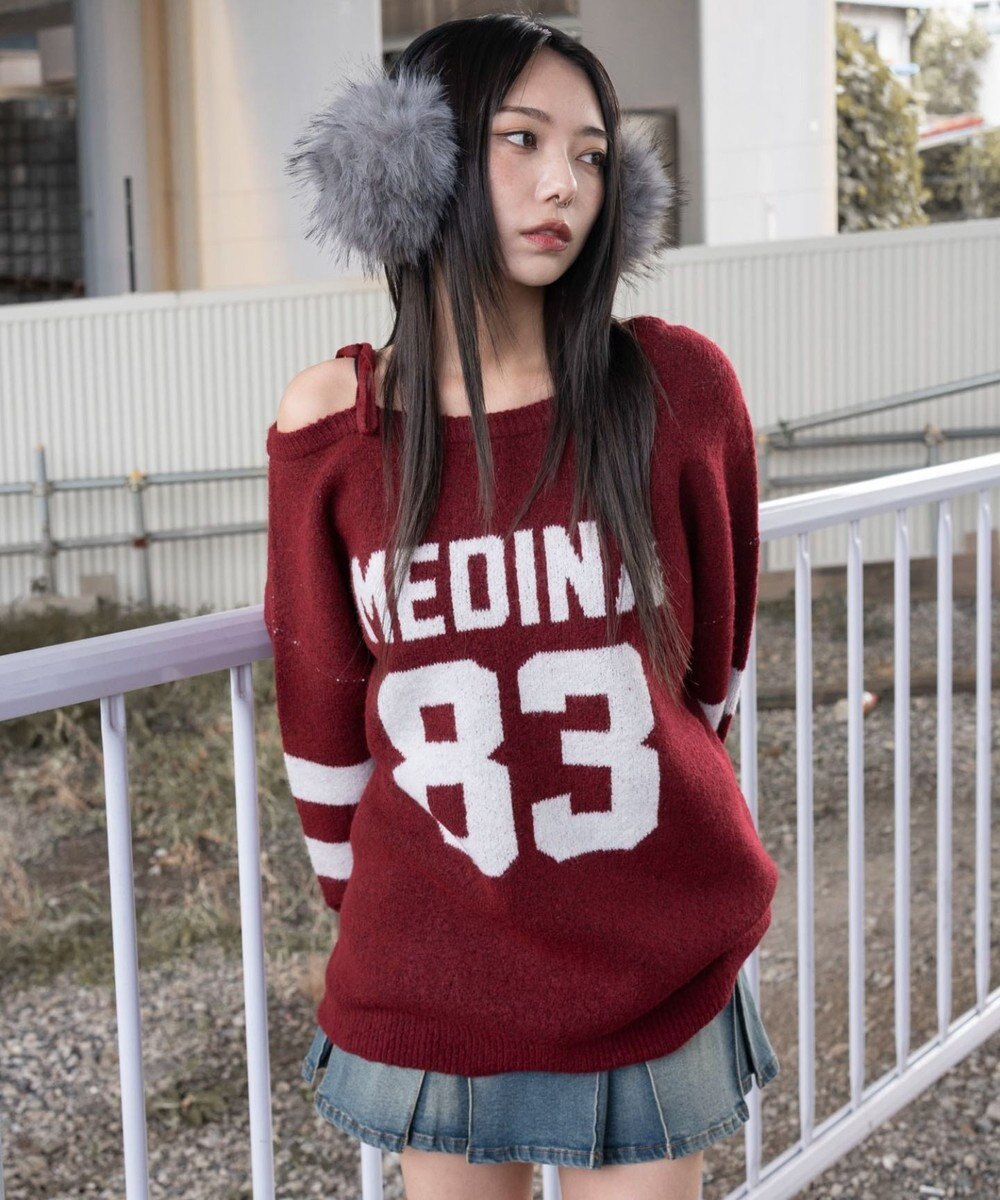 WEGO フラッフィー2WAYグラフィックワンショルBIGニット 