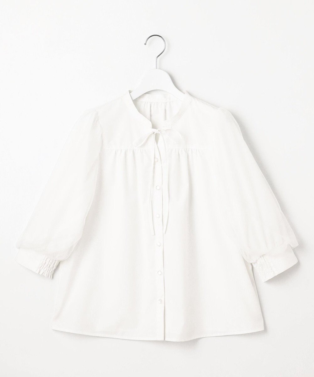 Feroux 袖チュールリボンスキッパー ブラウス 