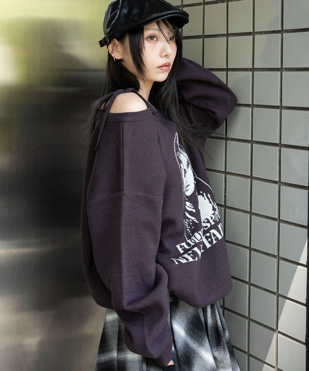 WEGO 【2025年秋冬新作】2WAYグラフィックワンショルBIGニット 