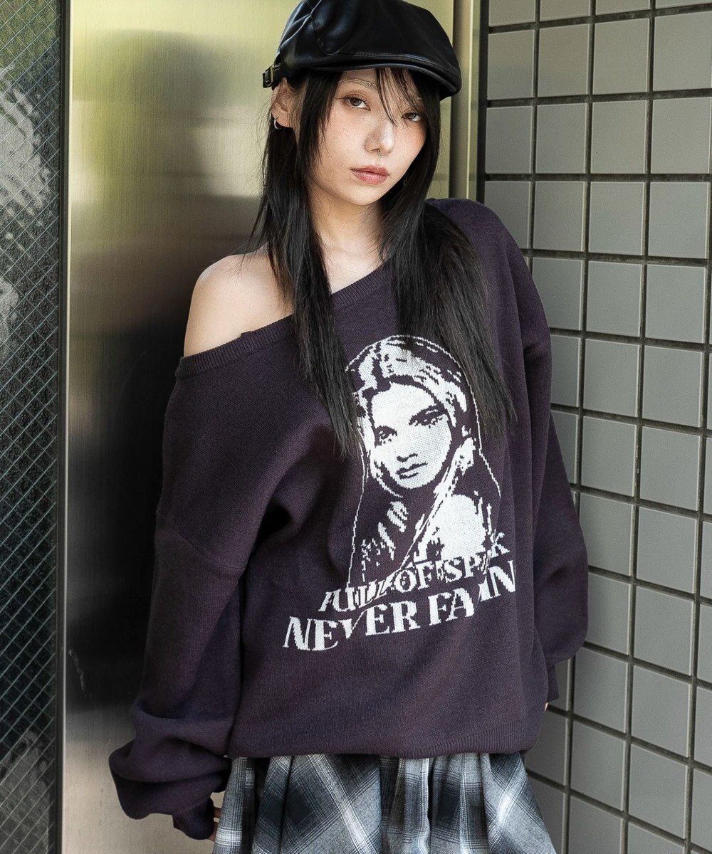 WEGO 【2025年秋冬新作】2WAYグラフィックワンショルBIGニット 