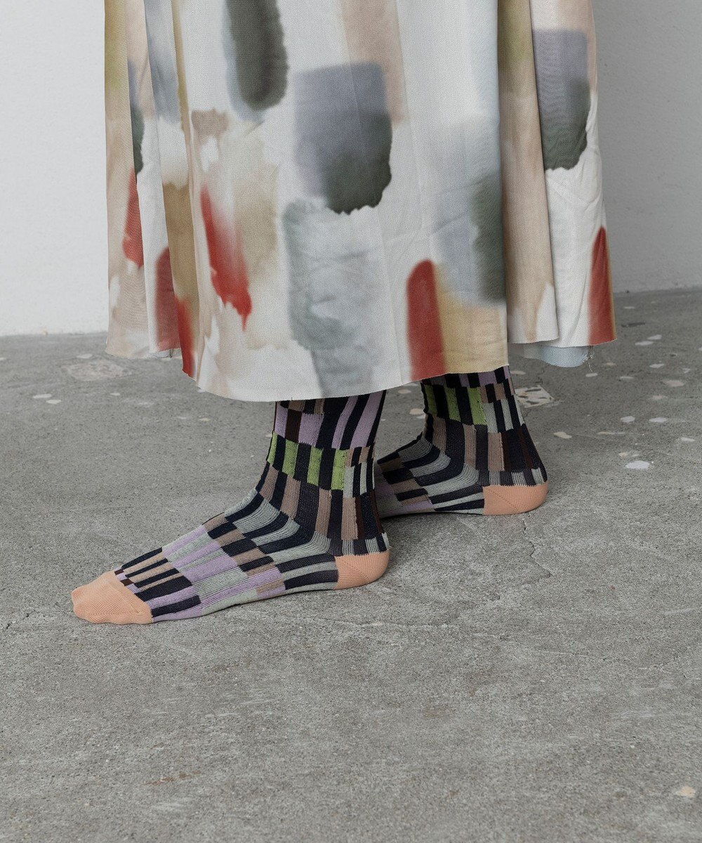 TRICOTE ランダムストライプパッチソックス 