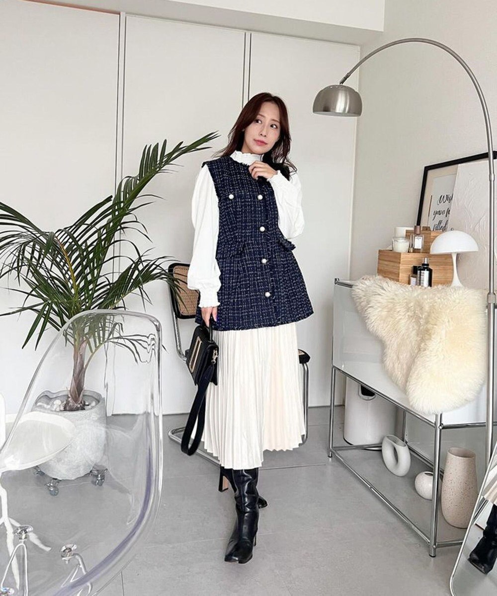 Feroux 【洗える】ラメツイード ジレ 