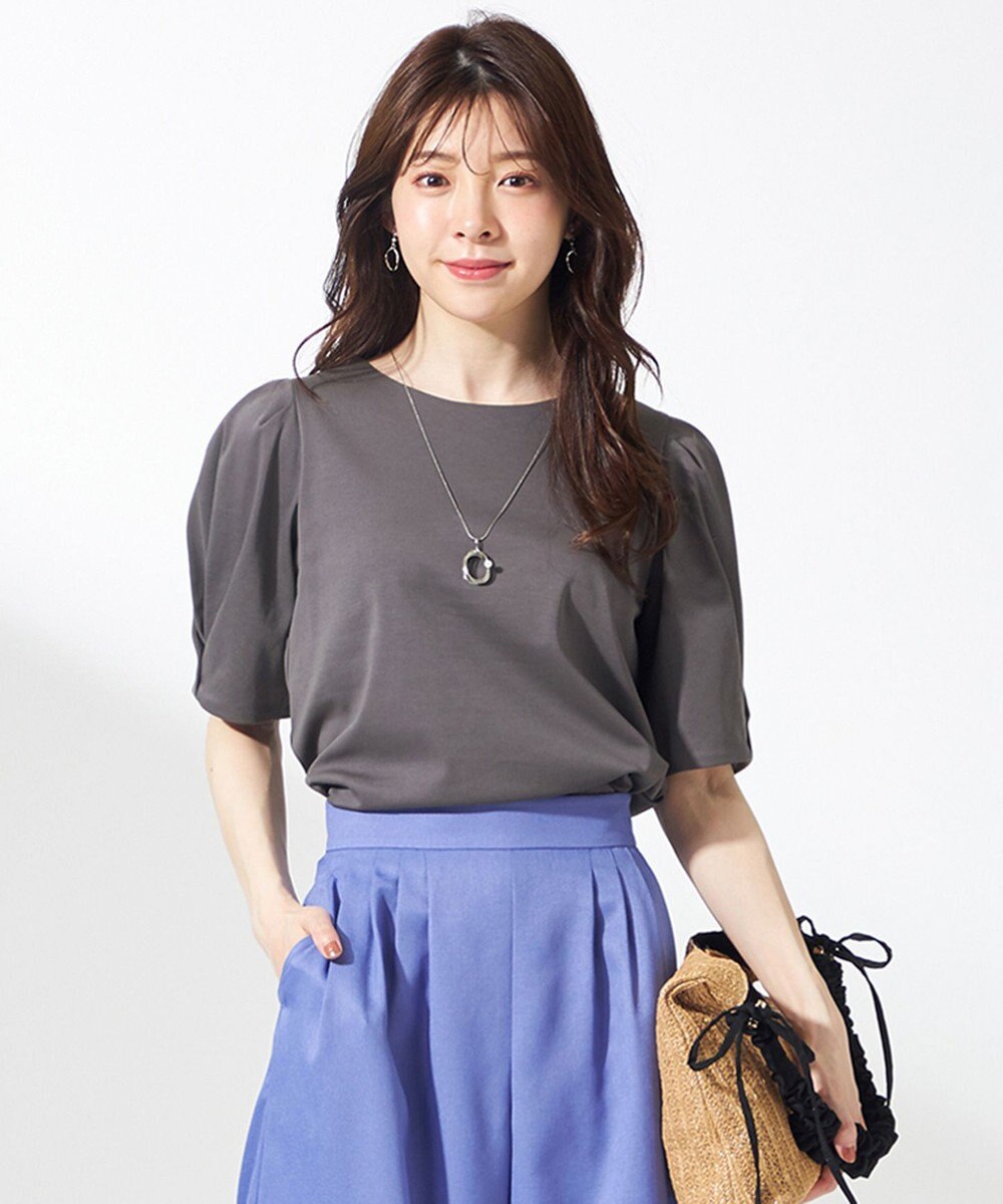 ANY SIS S 【撥水・汗ジミ防止・UVケア・洗える】スーピマスムース 袖タック Tシャツ 