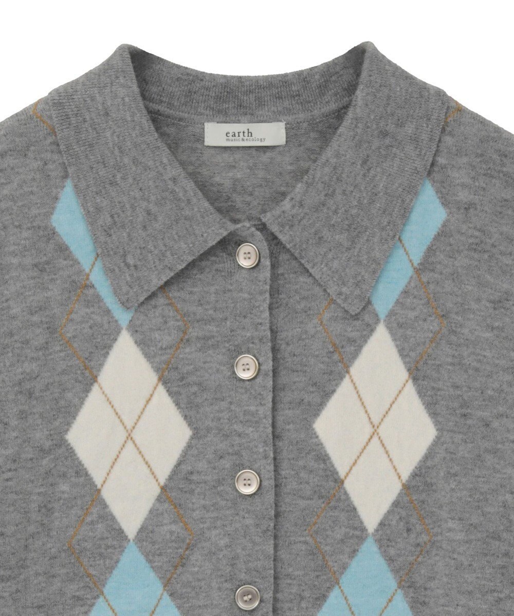 earth music&ecology 【予約】襟付きアーガイルニットカーディガン 