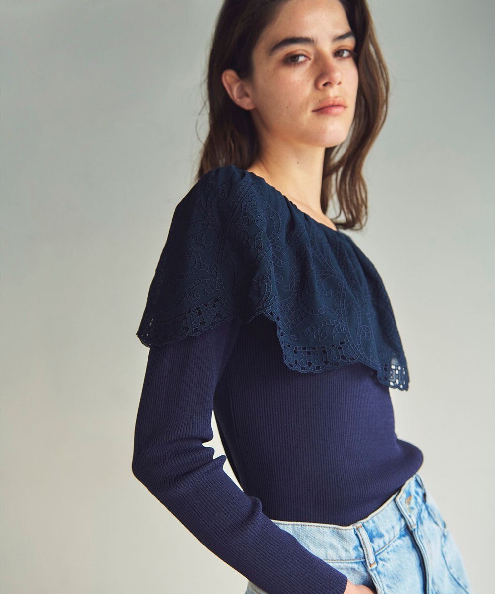 GRACE CONTINENTAL カットワークリブニットトップ 