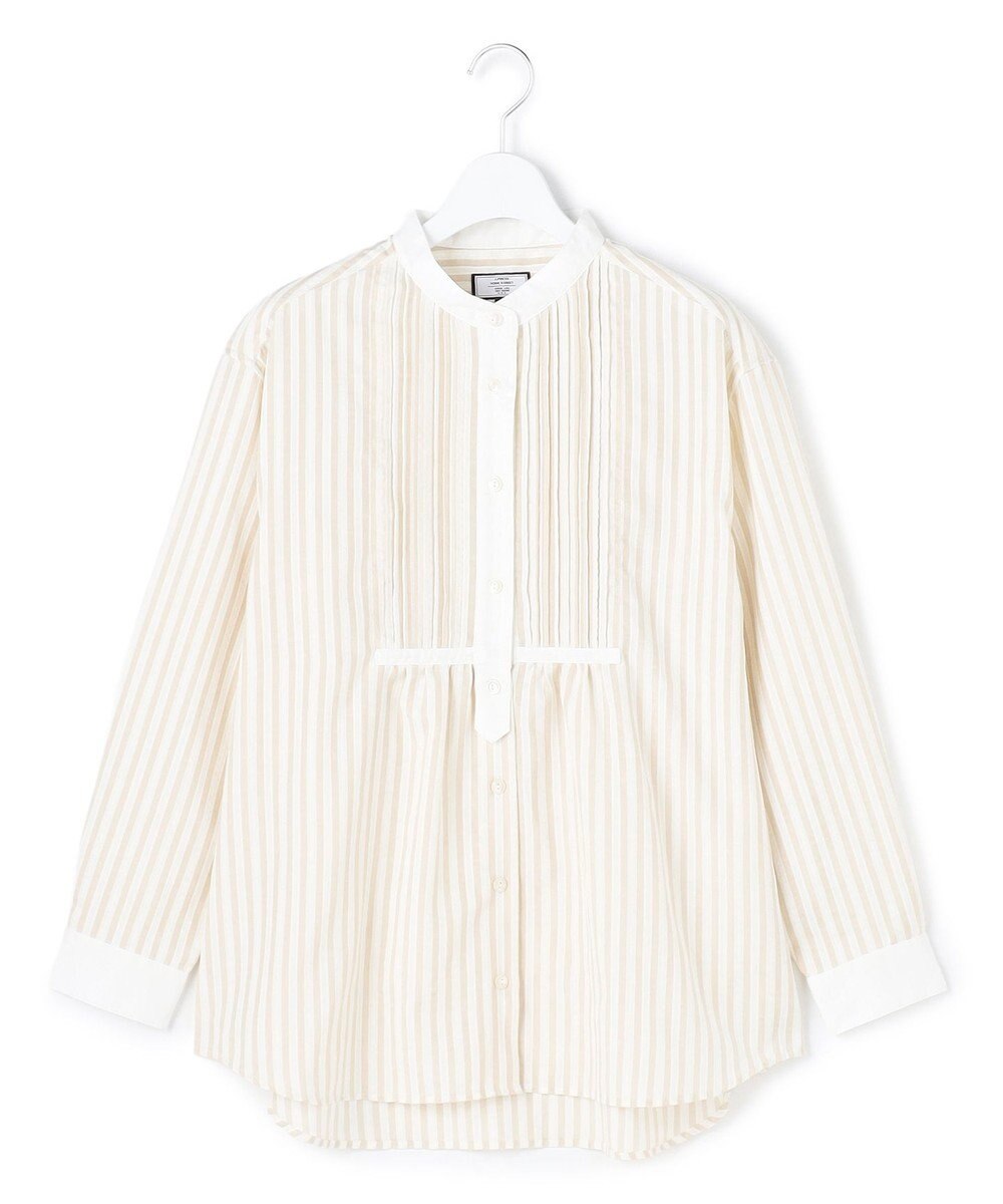 J.PRESS YORK STREET 【WOMEN】ピンタック バンドカラーストライプブラウス 