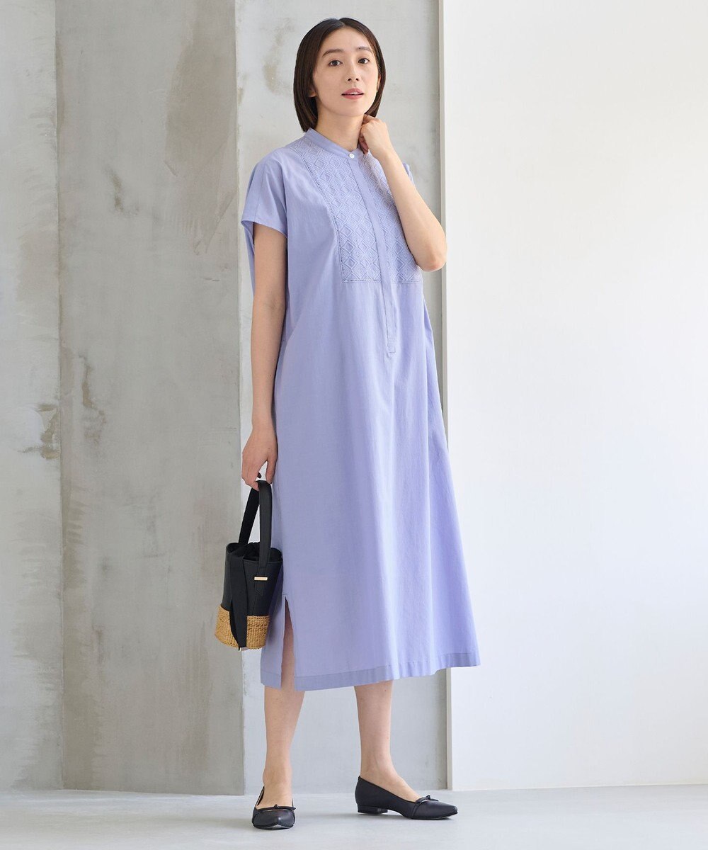 自由区 L 【洗える】ジオメトリックエンブロイダリーシャツ ワンピース 