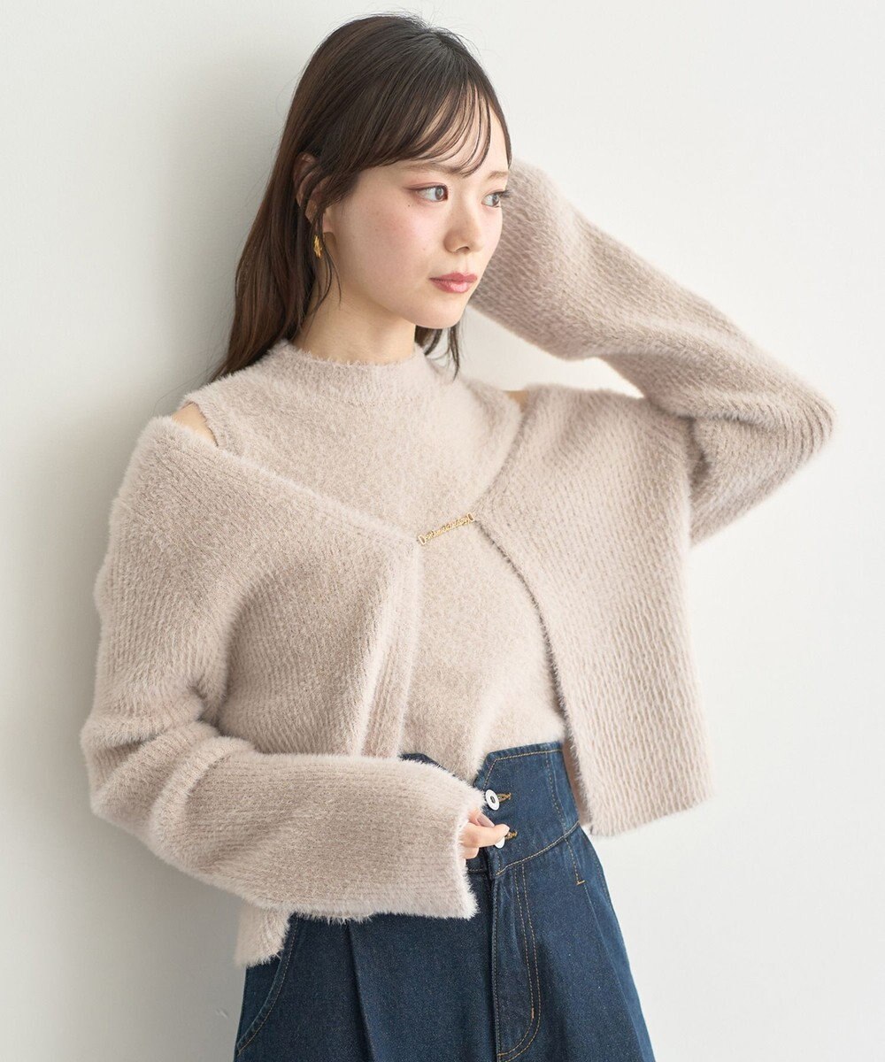 earth music&ecology SET2点チャーム付きシャギーニット＋インナー 