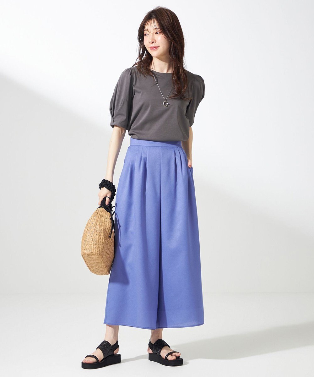 ANY SIS S 【撥水・汗ジミ防止・UVケア・洗える】スーピマスムース 袖タック Tシャツ 