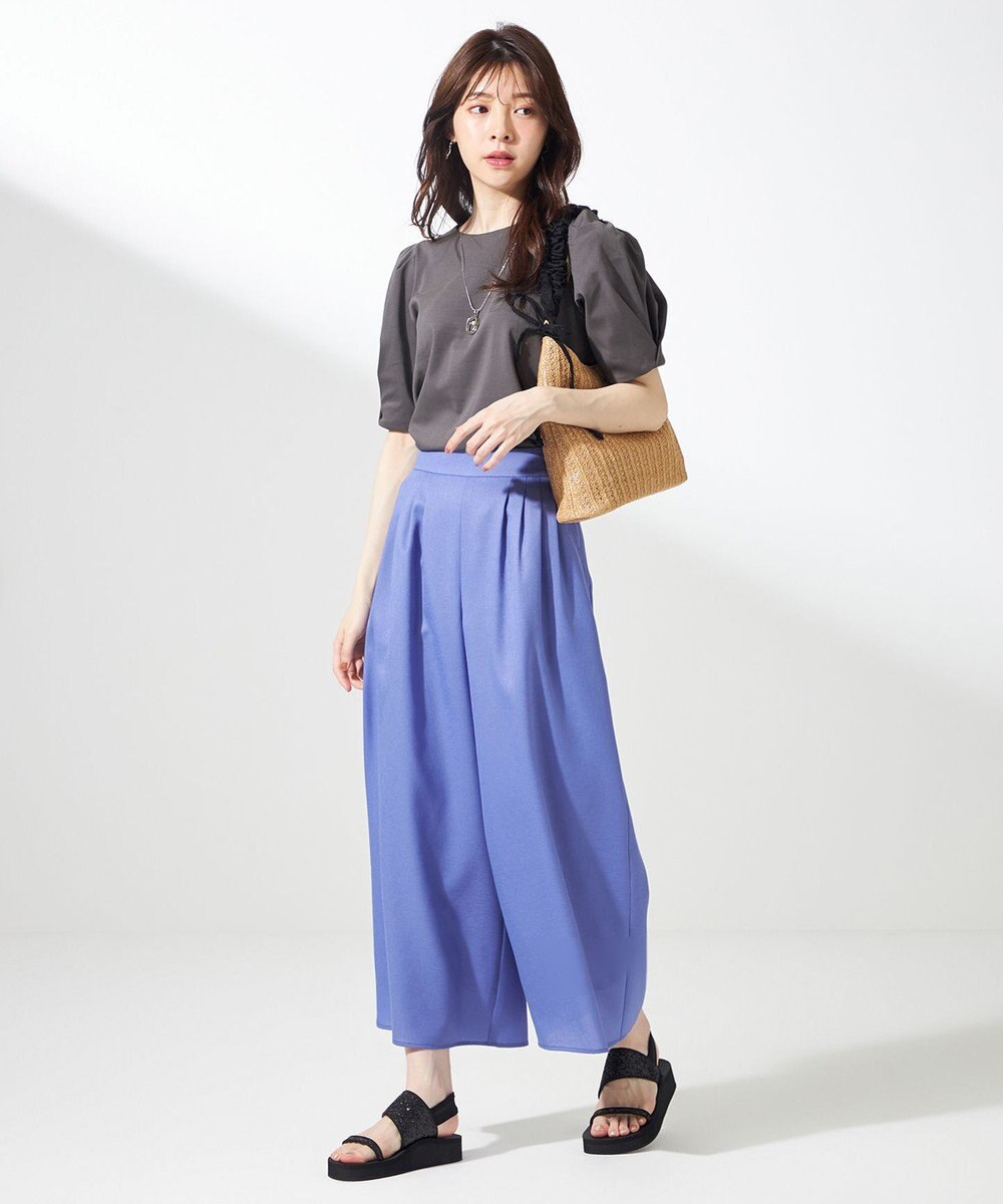 ANY SIS S 【撥水・汗ジミ防止・UVケア・洗える】スーピマスムース 袖タック Tシャツ 