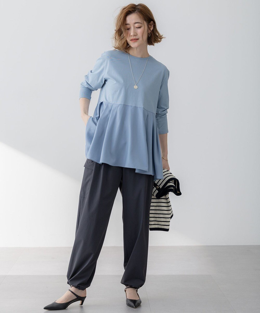 23区 S 【ご好評につき新色追加】ナチュラルコットンベアコンビ ペプラム カットソー 