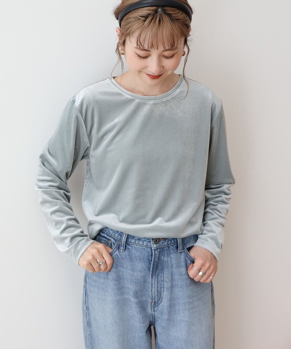 AMERICAN HOLIC ベロアクルーネックカットプルオーバー 