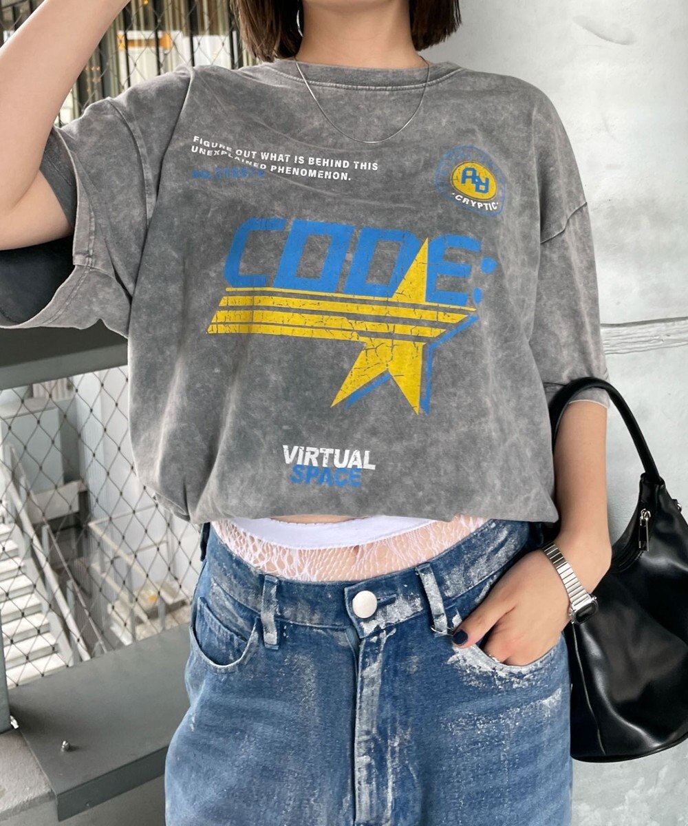 WEGO 【綿100%】ヴィンテージウォッシュグラフィックTシャツ 