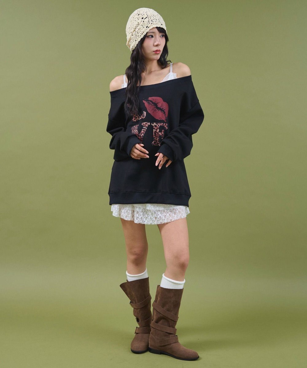 WEGO レオパードロゴオフショルSWT 