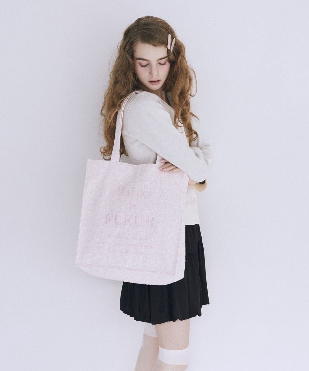 Maison de FLEUR ツイードロゴ刺繍スクエアトートバッグ 