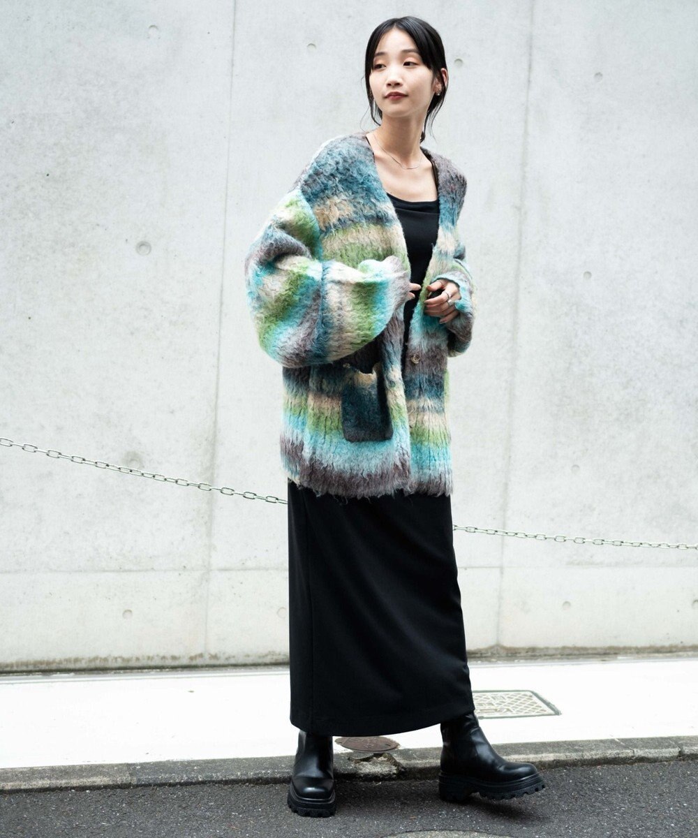 WEGO マルチボーダーブラッシュニットカーデ 