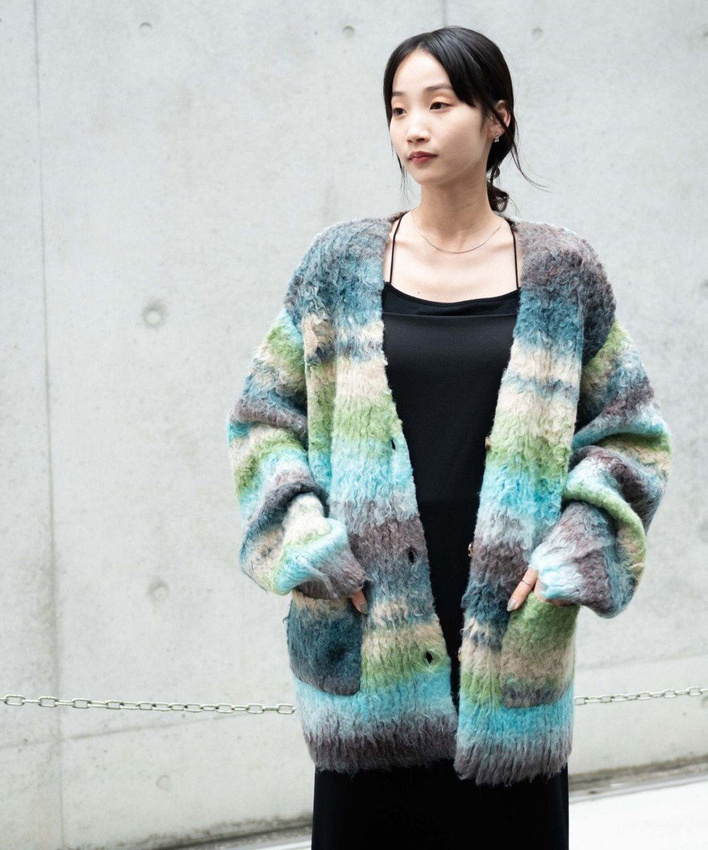 WEGO マルチボーダーブラッシュニットカーデ 