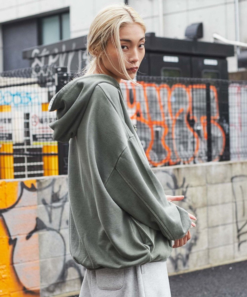 WEGO ピグメントハーフZIPロゴプルパーカー 