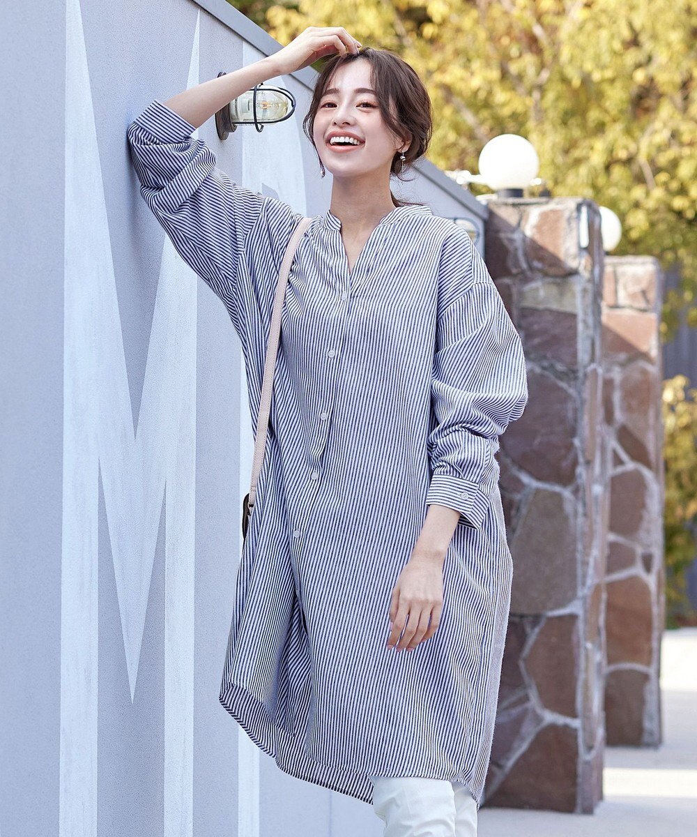 Tiaclasse 【洗える】リネンミックススキッパーシャツワンピース 