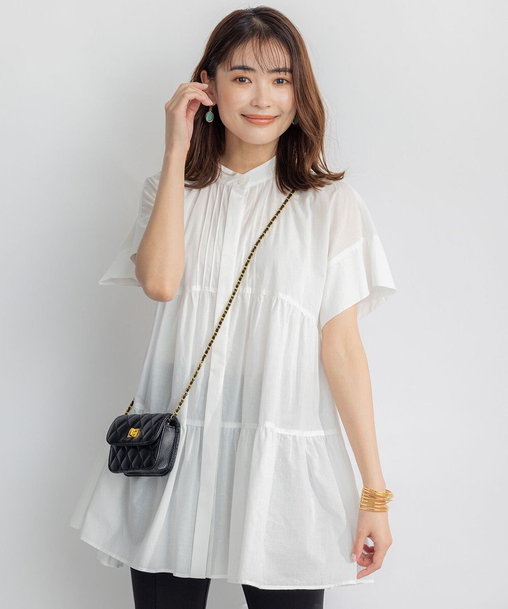 組曲 【洗える】ナチュラルローンギャザーフレア ブラウス 