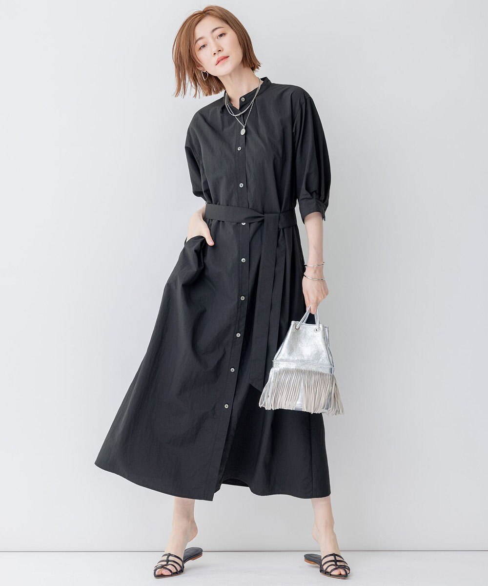 23区 【洗える】マットナイロンタフタ シャツワンピース 