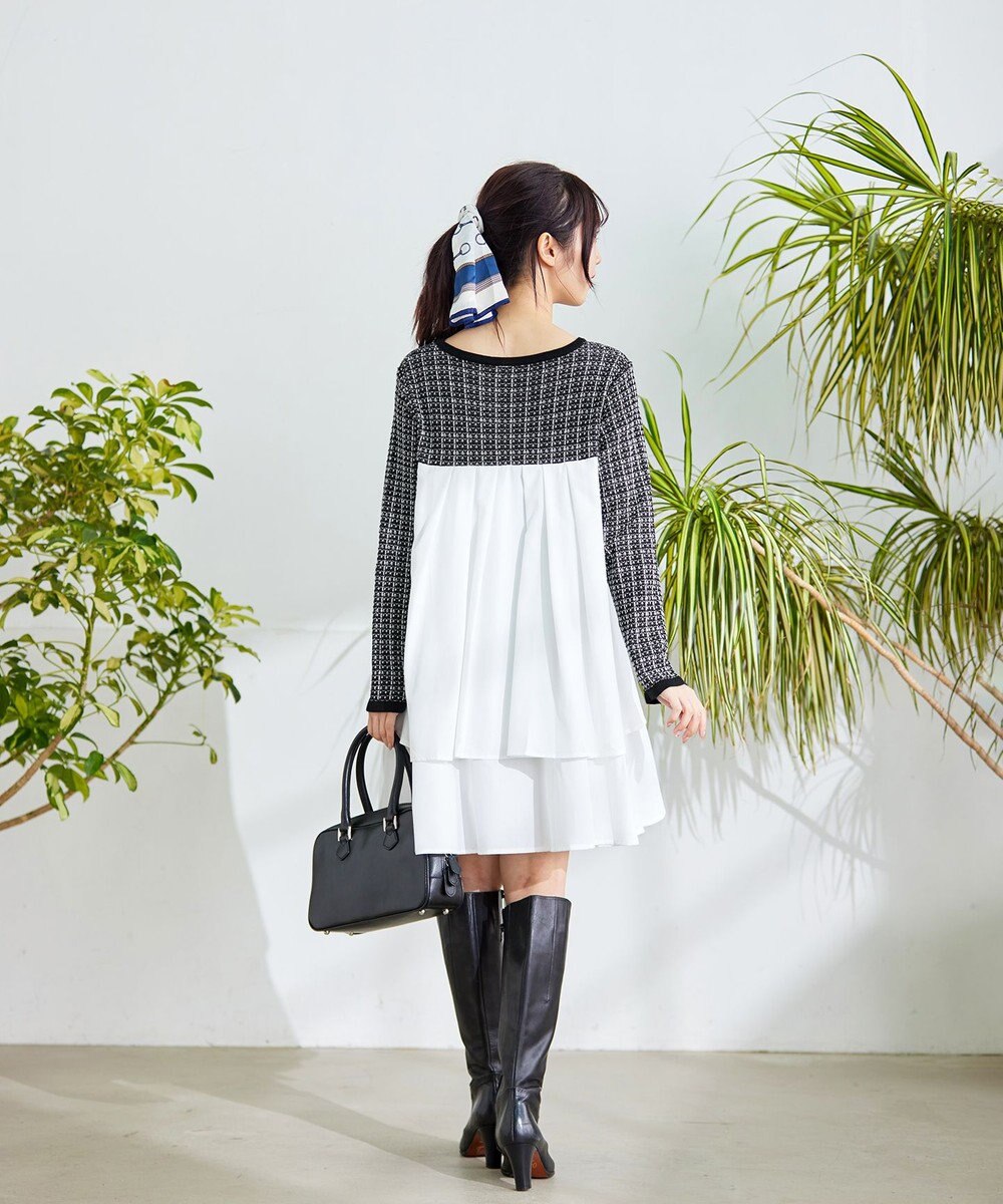 Tiaclasse 【洗える】ツイード2段フレアチュニックブラウス 