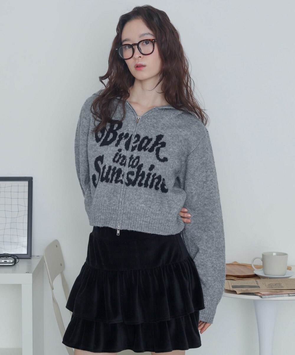 WEGO フラッフィーグラフィックジャガードニットZIPパーカー 