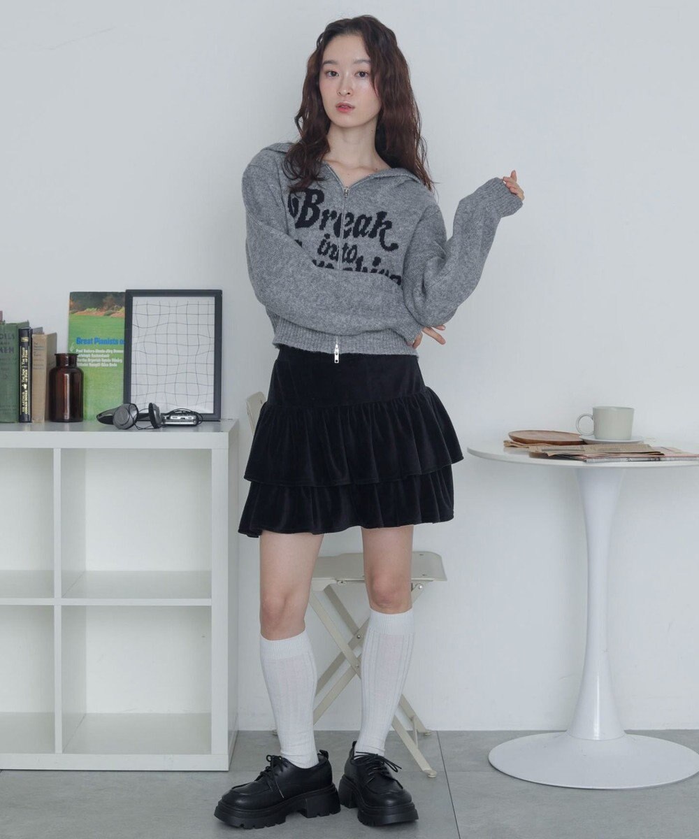 WEGO フラッフィーグラフィックジャガードニットZIPパーカー 