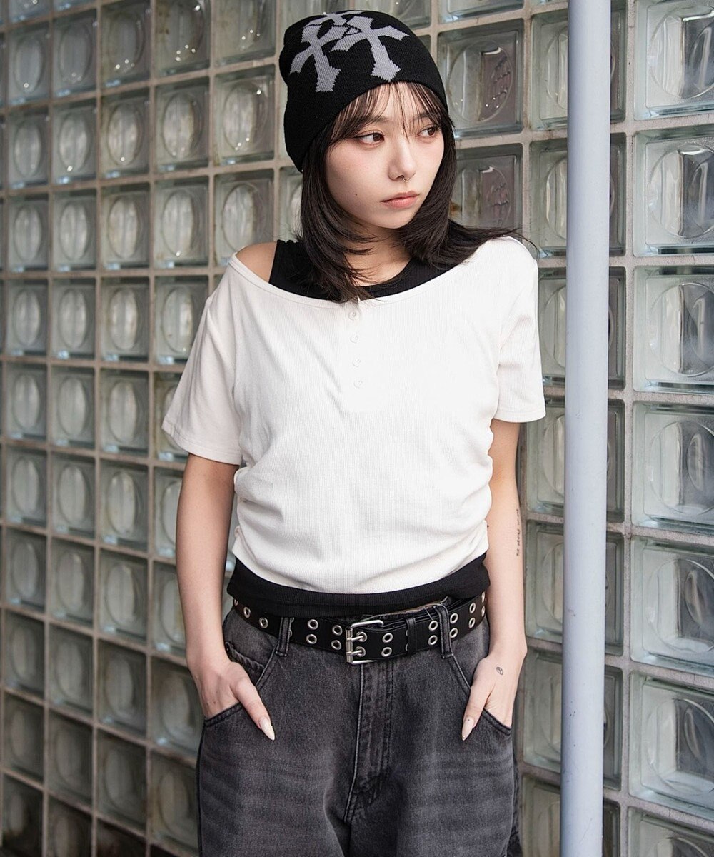 WEGO レイヤードキーネック半袖T 