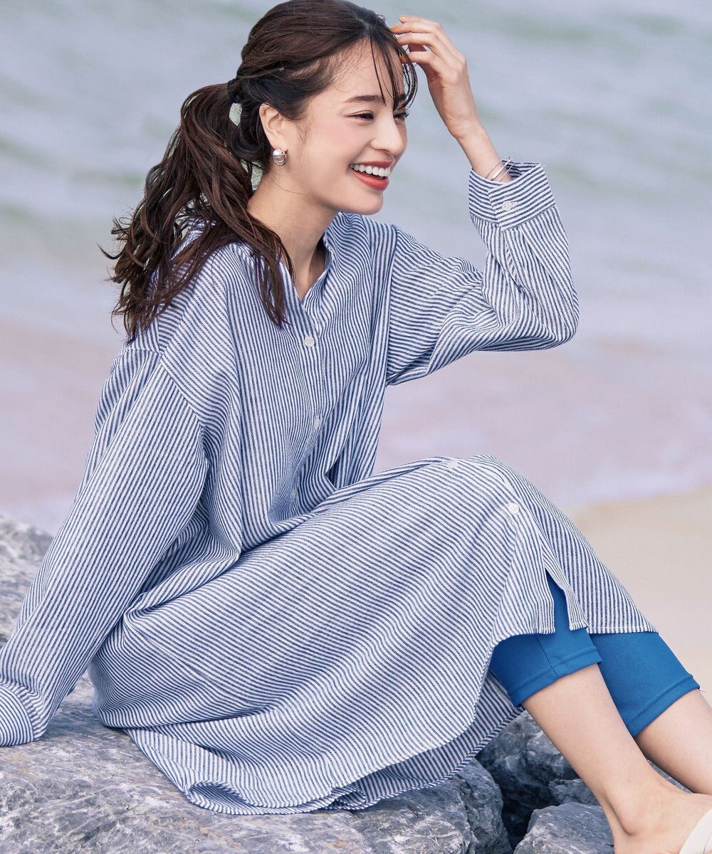 Tiaclasse 【洗える】リネンミックススキッパーシャツワンピース 