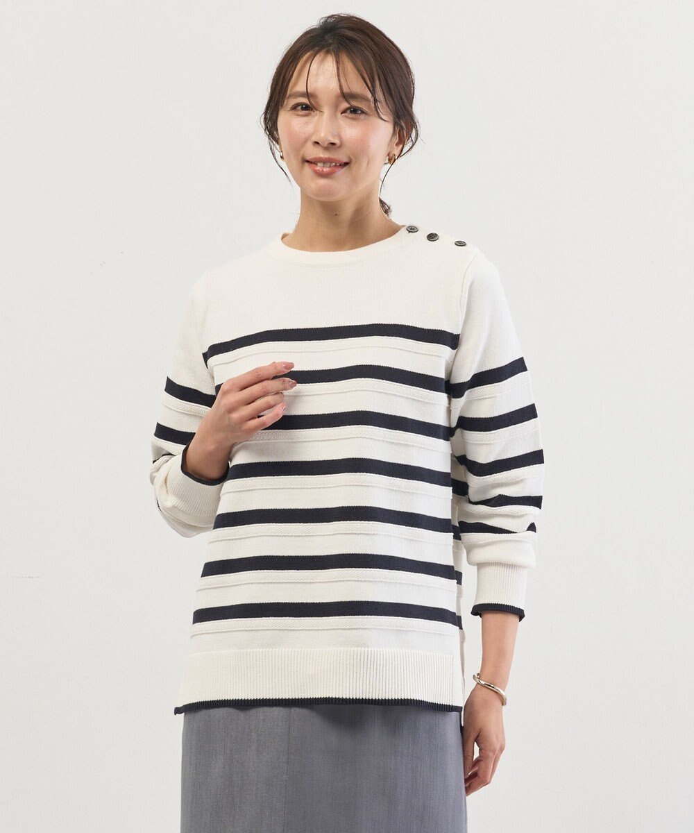 J.PRESS LADIES S Cotton Polyester カラーボーダー ニット 
