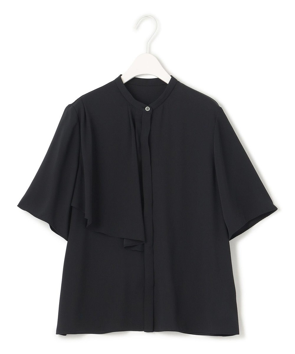 ICB 【洗える】BackSatinAmunzen 5分袖ラッフルデザインブラウス 