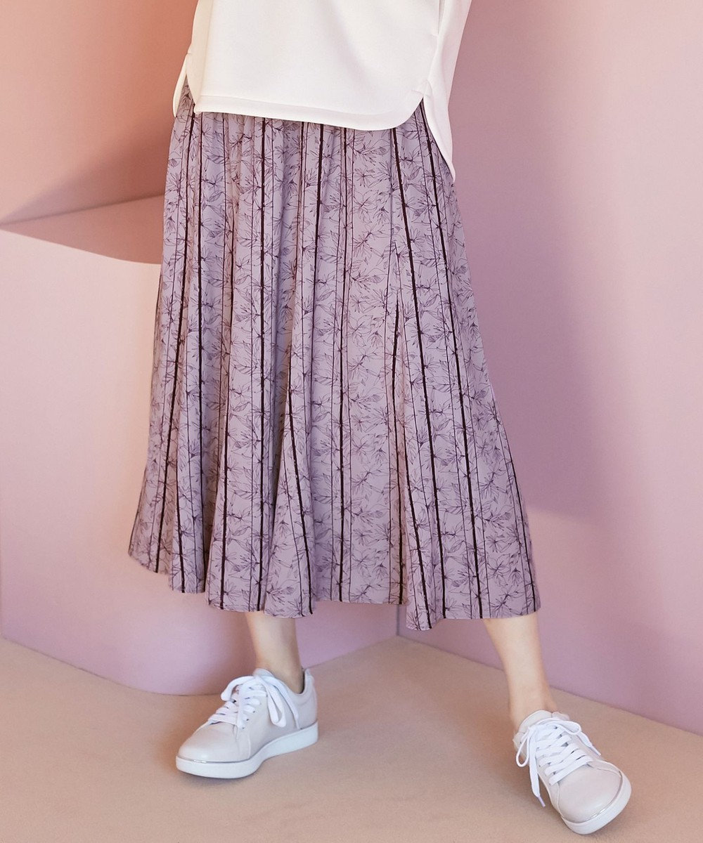 any SiS 【洗える】ストライプミックスフラワー スカート ピンクベース
