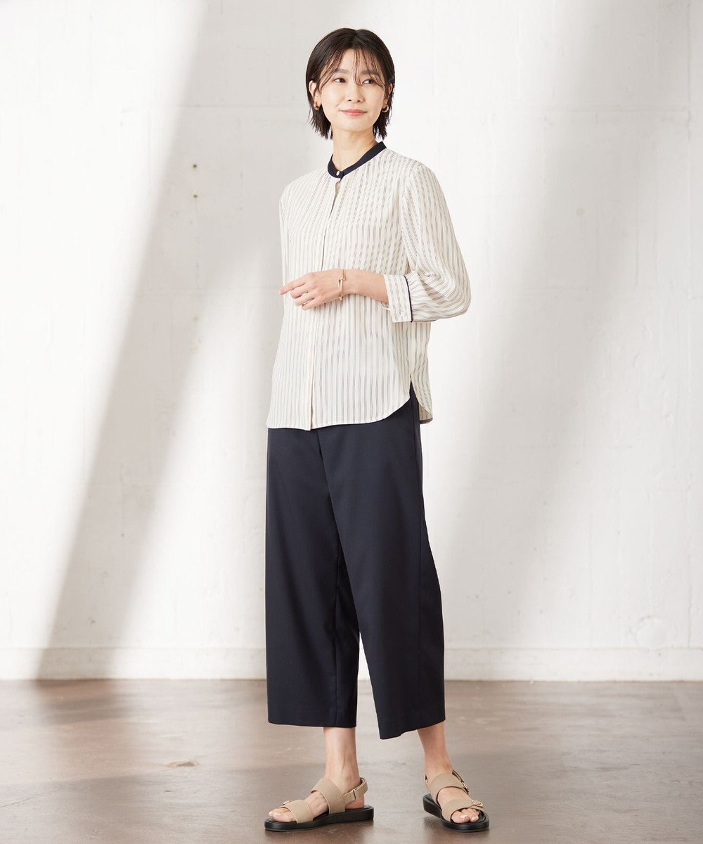 J.PRESS LADIES 【洗える】 バックサテンランダムストライプ バンドカラー ブラウス 