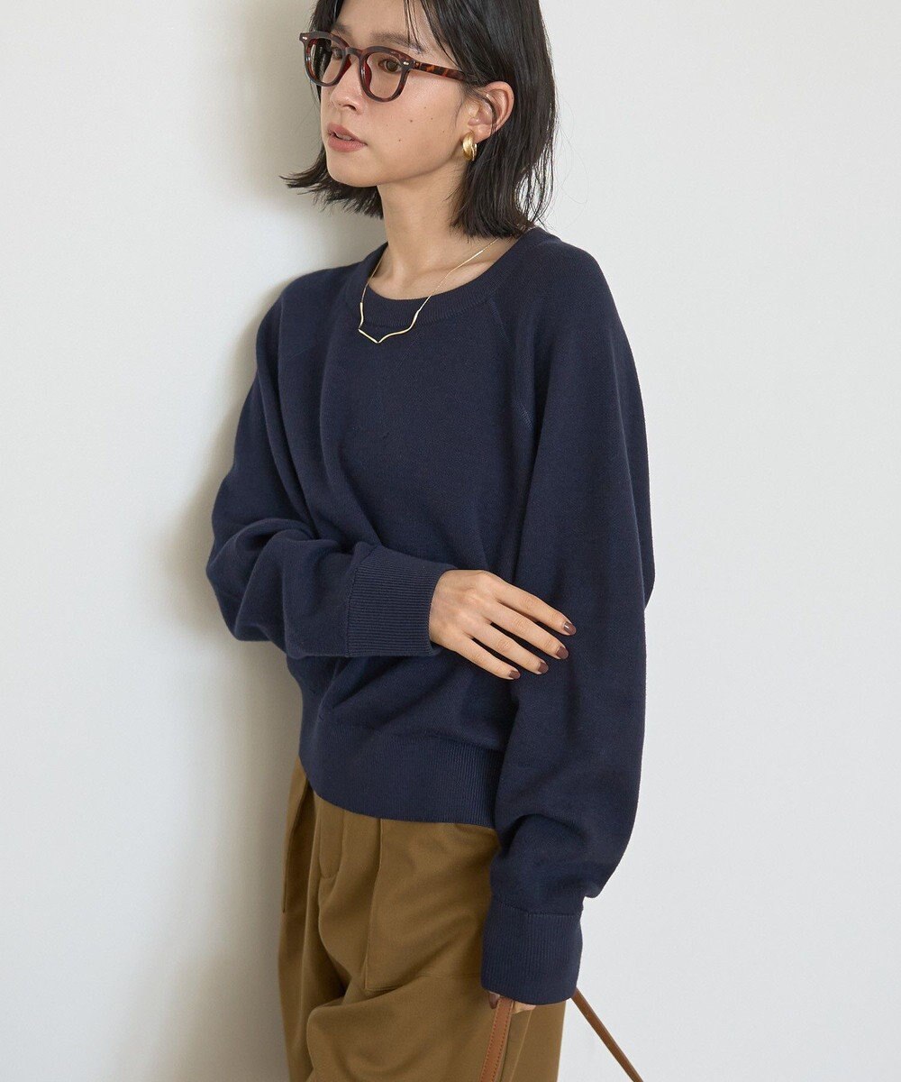 AMERICAN HOLIC ソフトコットンスウェットライクニットトップス 