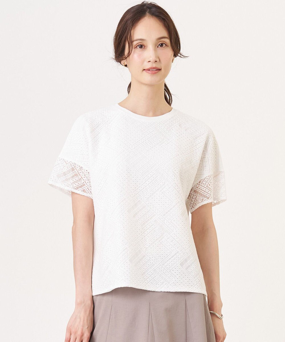 J.PRESS LADIES S 【一枚で着映え・シーンレスに活躍】タイルライクレース クルーネック カットソー 