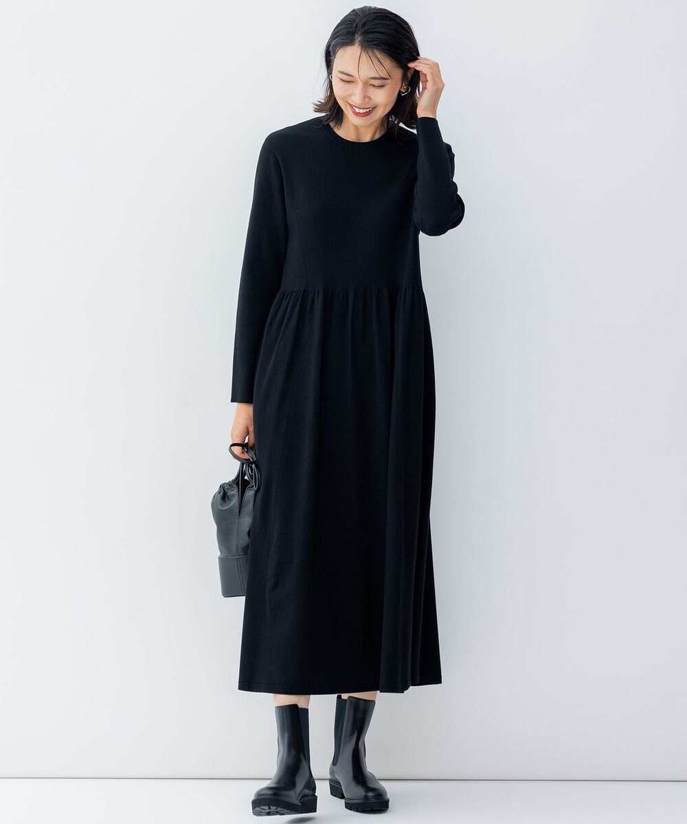 23区 L 【洗える】ヴィスコースストレッチ Aライン ニットワンピース 