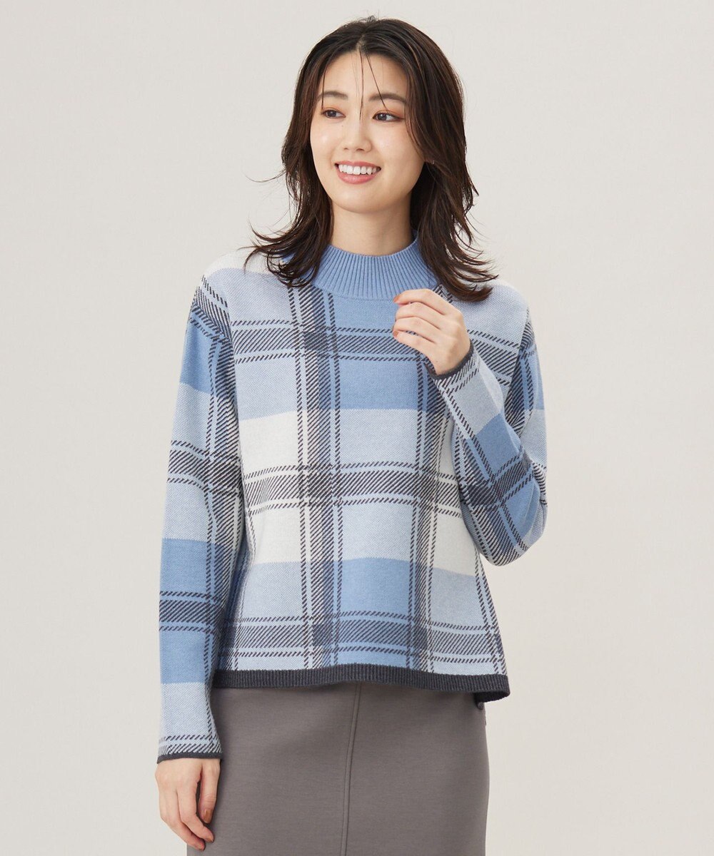 J.PRESS LADIES L 【洗える】WOOLY STRETCH PLAID ニット ブルーチェック系