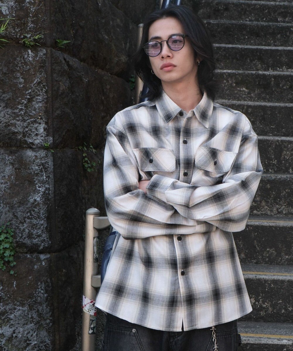 WEGO 【ユニセックス着用ITEM/SMLサイズ展開】オンブレチェックシャツ（LS） 