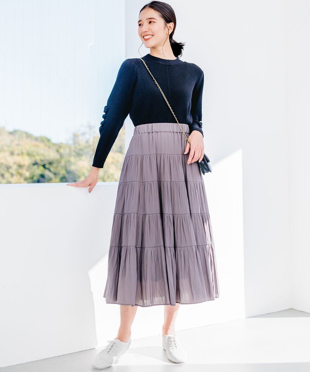 組曲 ギャザーライトデシン ティアードスカート 