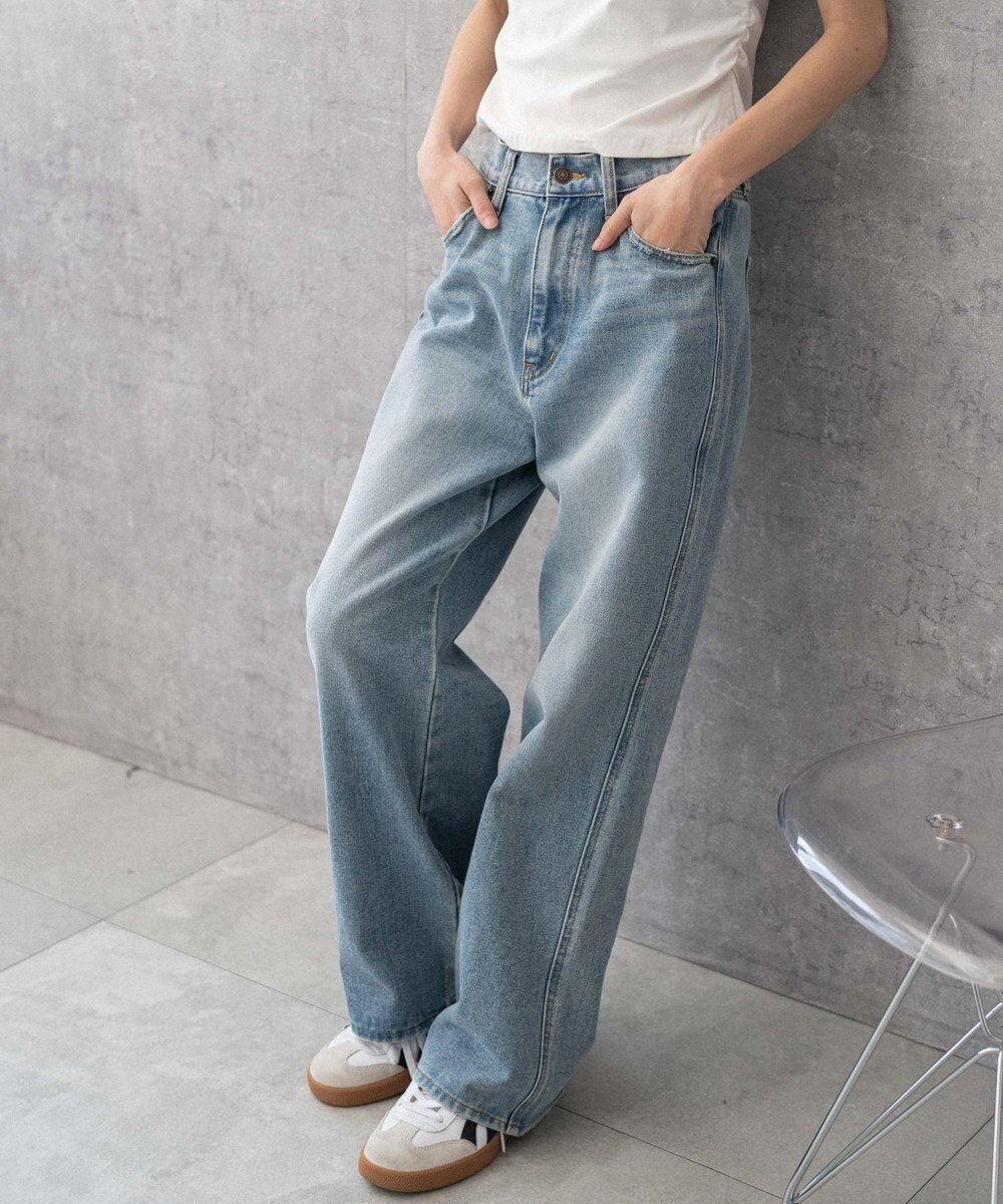 WEGO 【新色追加/美脚/XSSMLサイズ展開】ストレートデニムパンツ 