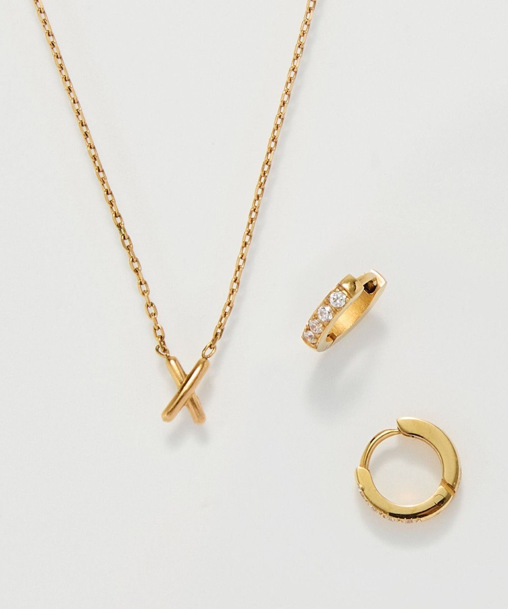 Phoebe 【数量限定】クロスネックレス&ビジューフートピアスセット/BOX&ショッパー付き 