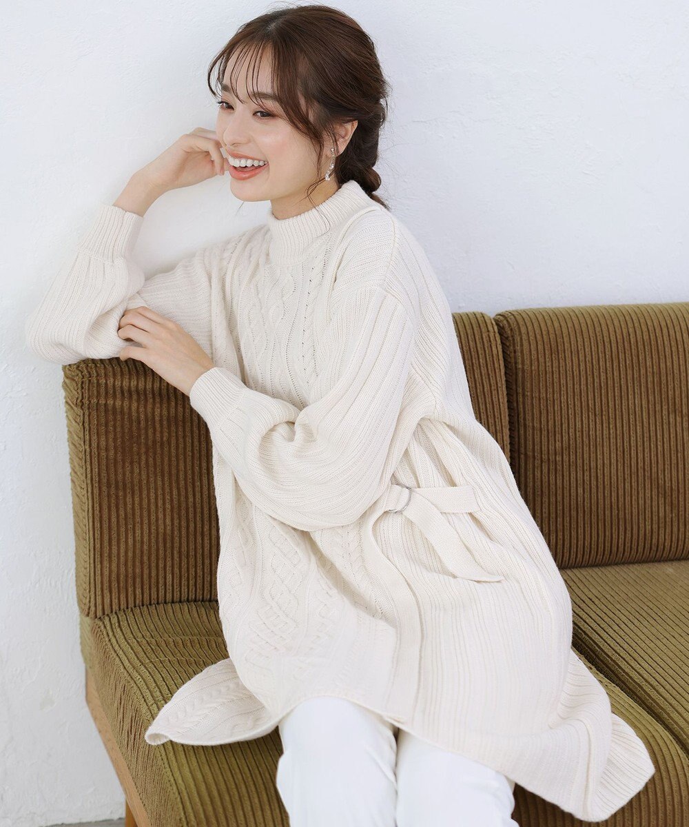 Tiaclasse アラン柄ニットチュニックワンピース 