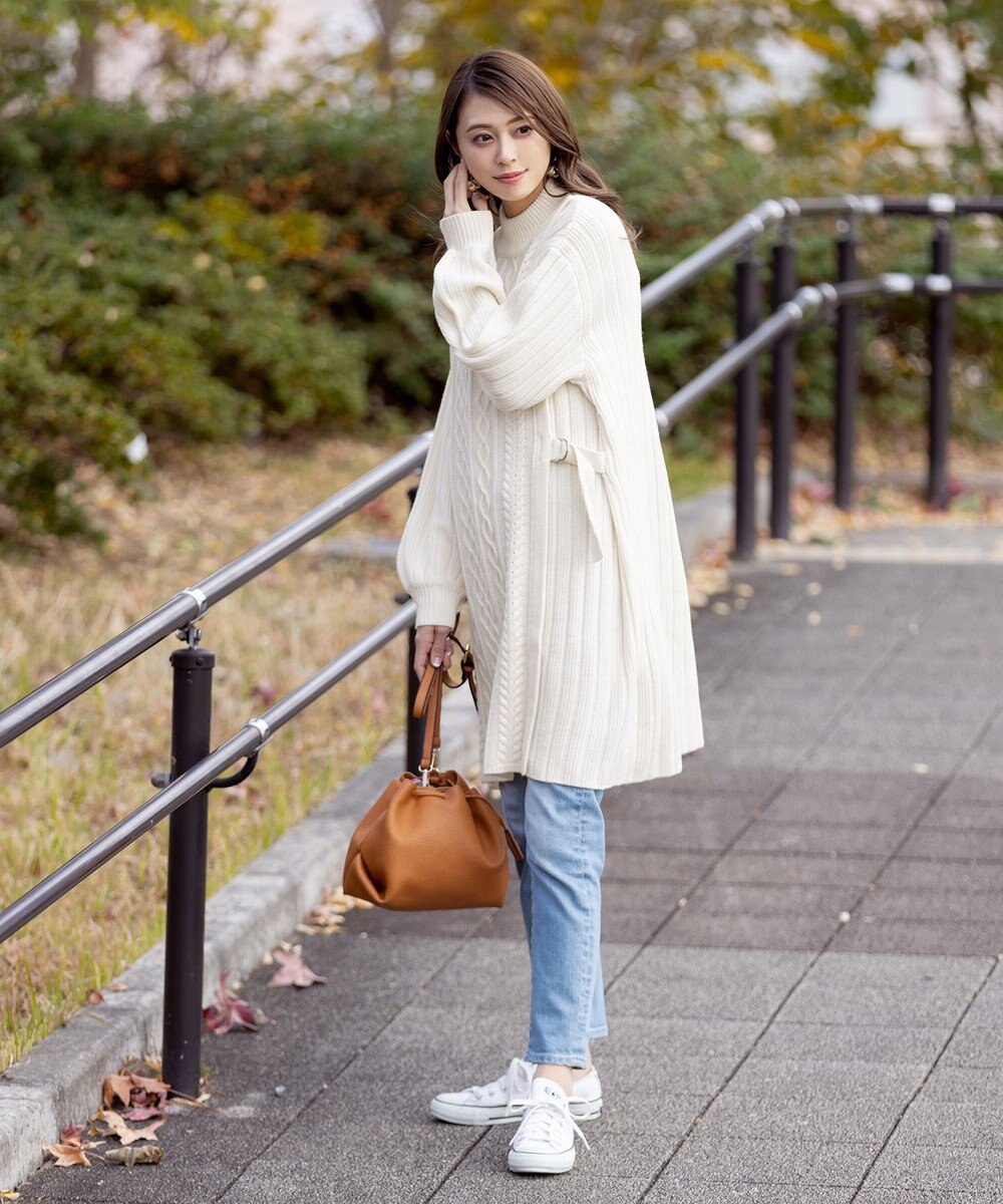 Tiaclasse アラン柄ニットチュニックワンピース 